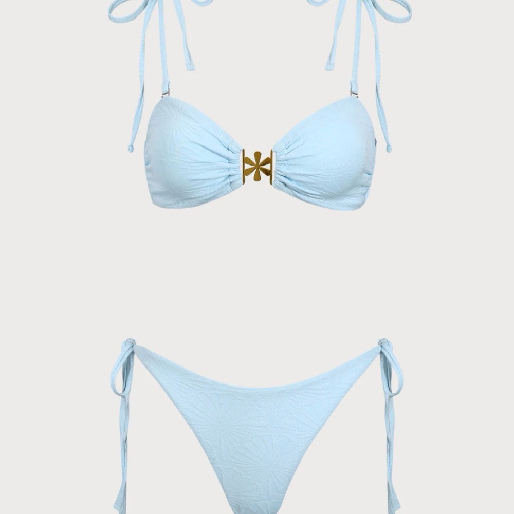 NWT Light Blue Textured Floral Tie Bikini Set
